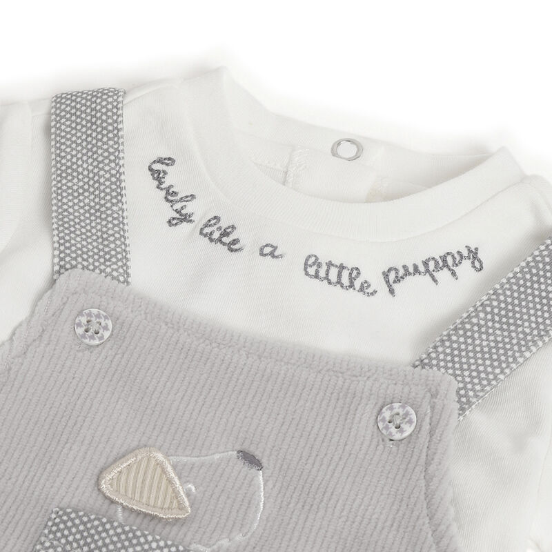 Boys Light Grey Applique Bodysuit with Dungaree image number 4
